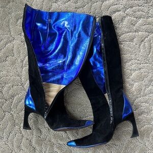 Fendi Blue and Black Made in Italy Authentic Women’s Tall Heel Boots Siz…